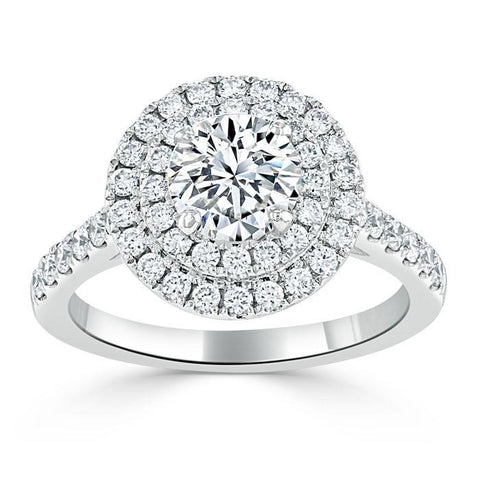 0.75 CT Round Cut Double Halo Moissanite Engagement Ring With Pave Setting 2