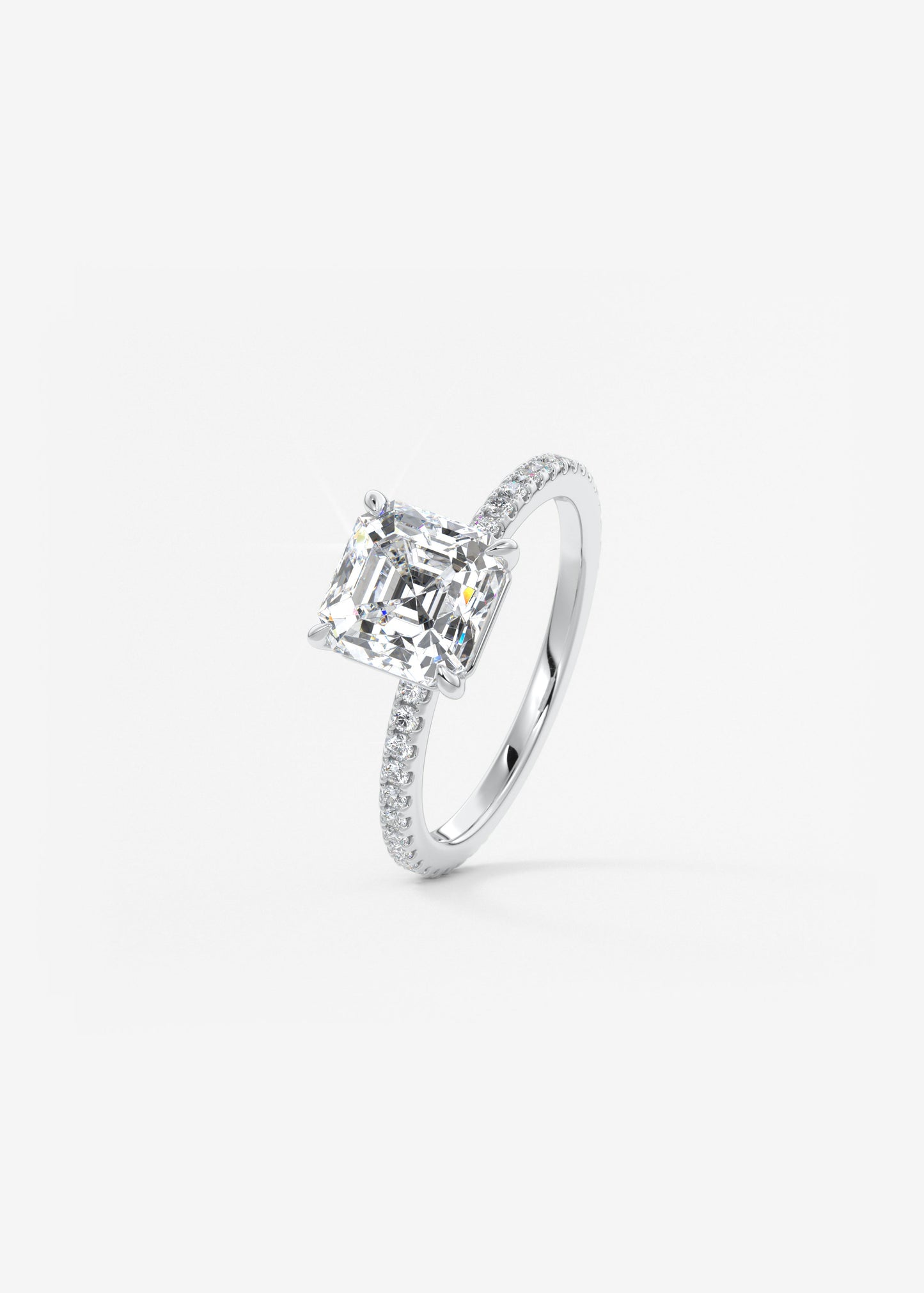 Asscher Pave Lab Grown Diamond Engagement Ring
