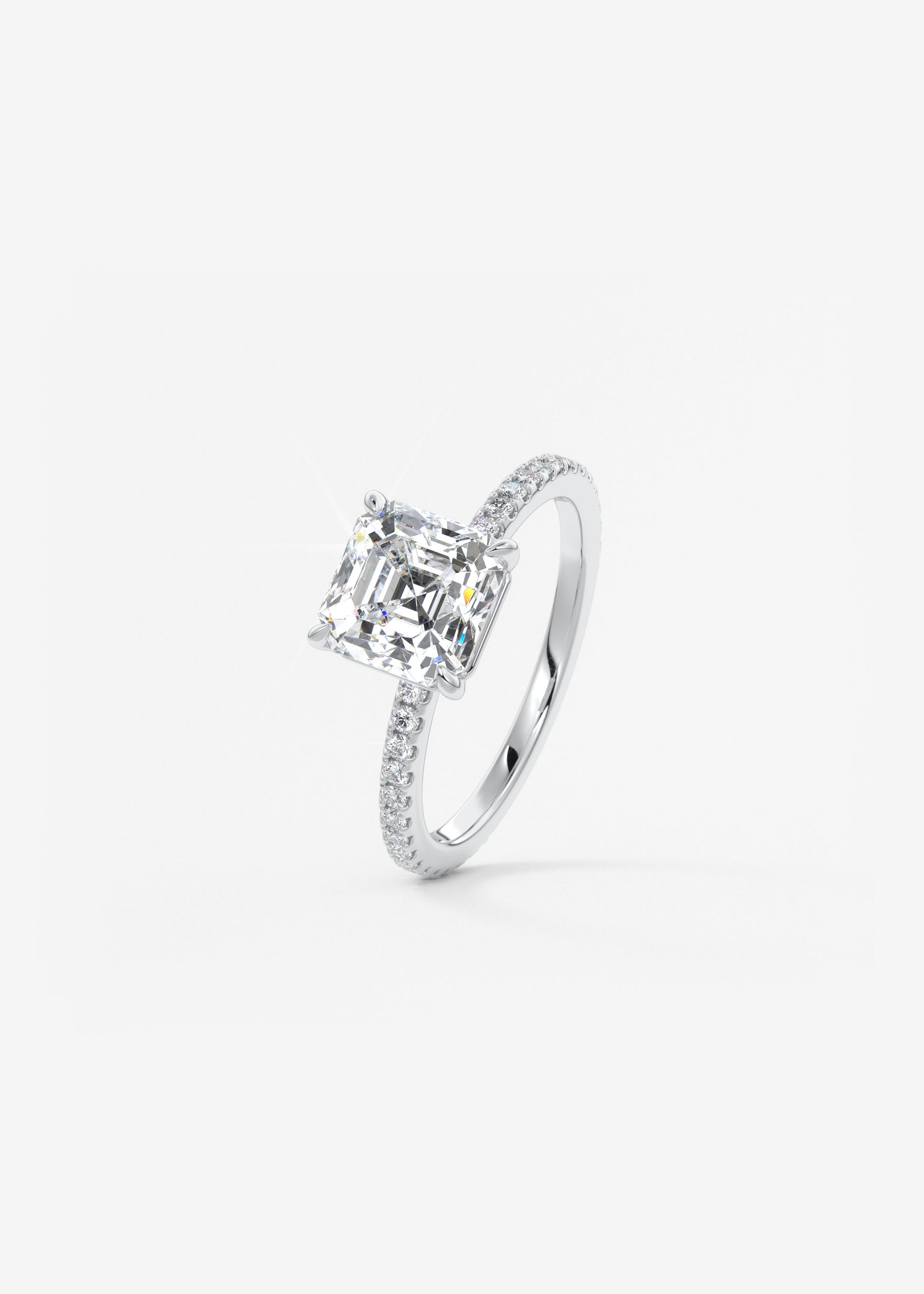 Asscher Pave Lab Grown Diamond Engagement Ring