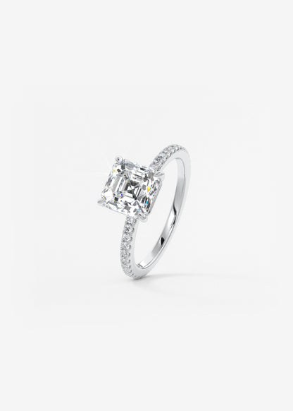 Asscher Pave Lab Grown Diamond Engagement Ring