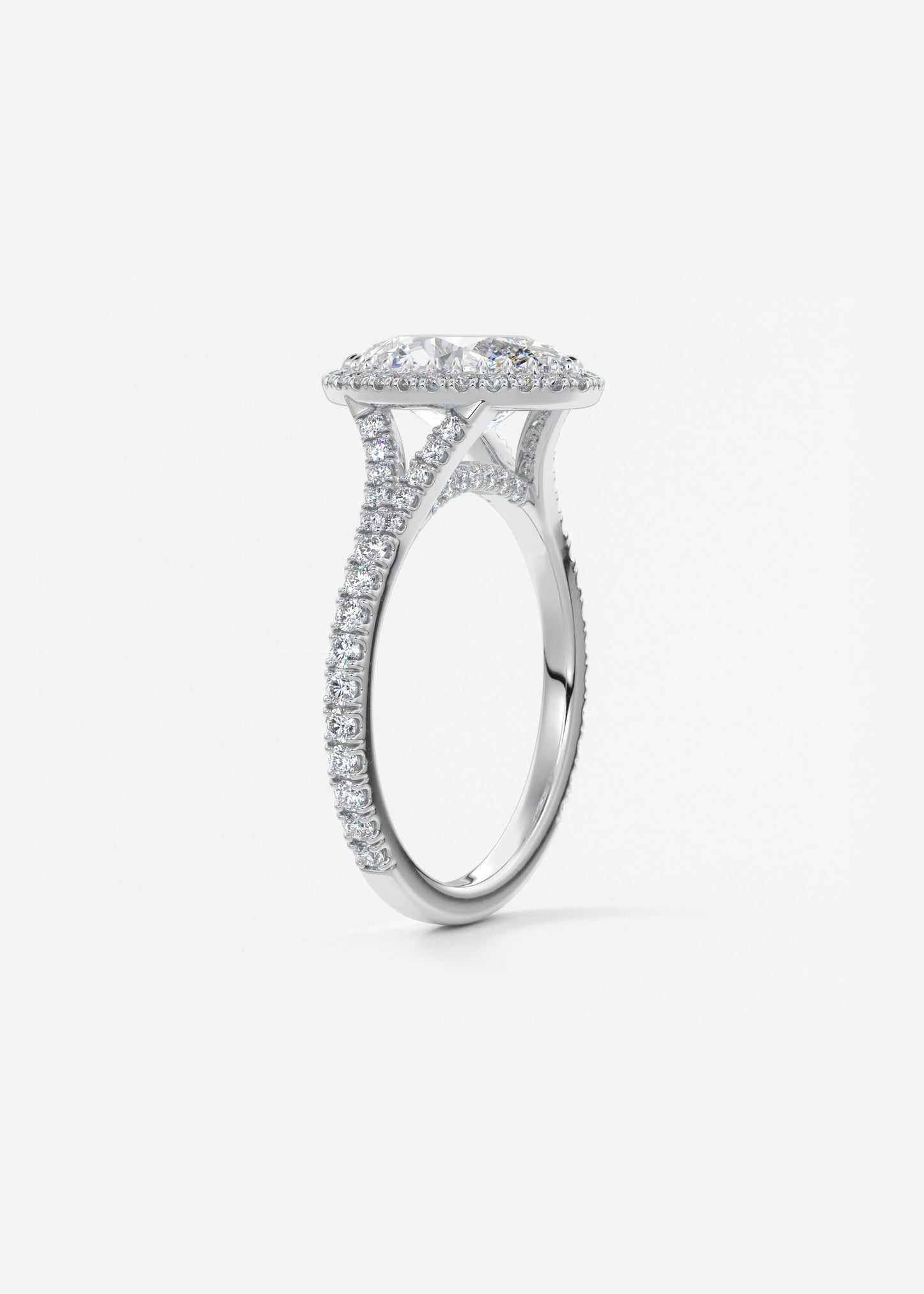 Oval Halo & Pave , Split Shank Lab Grown Diamond Engagement Ring