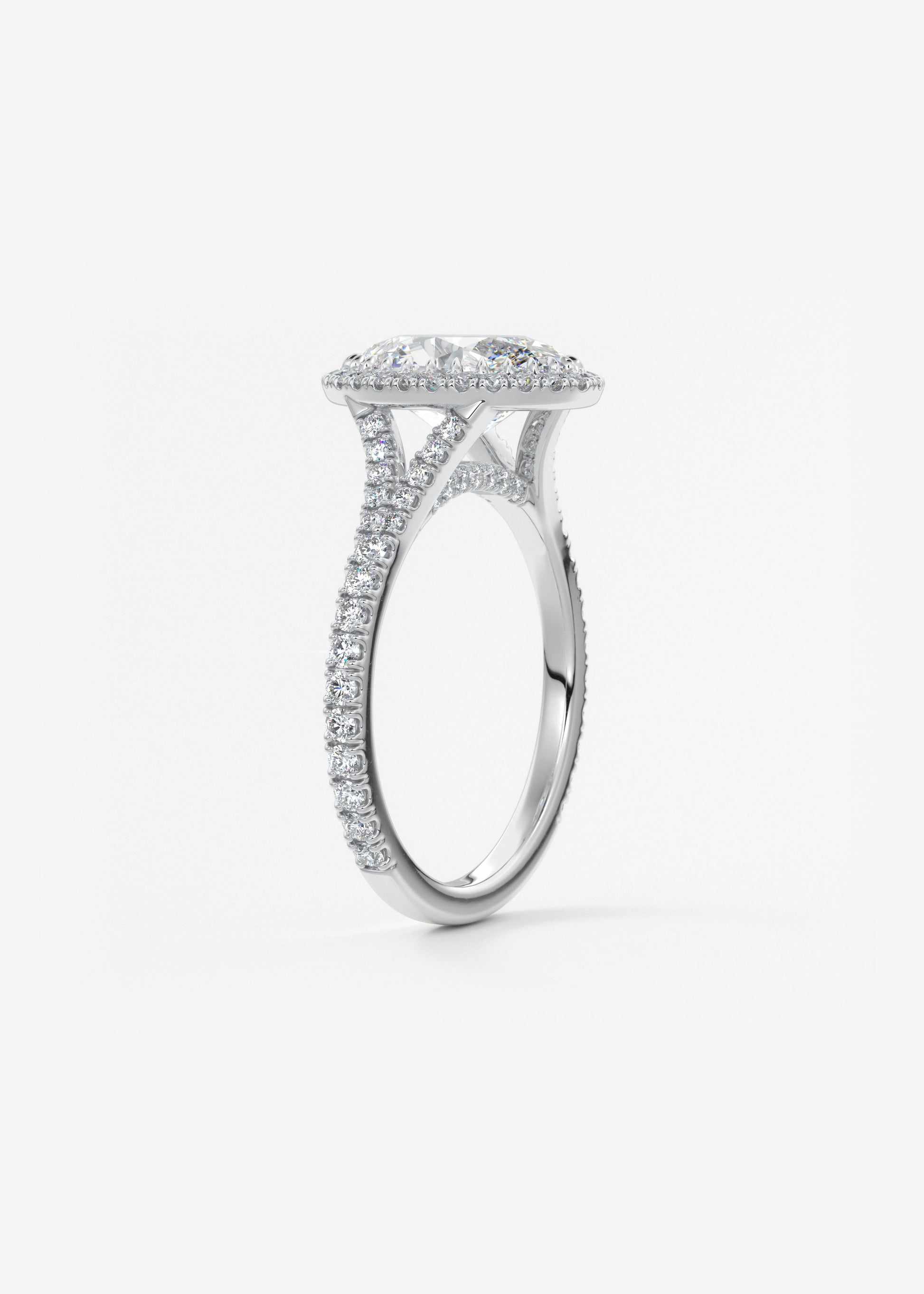 Oval Halo & Pave , Split Shank Lab Grown Diamond Engagement Ring