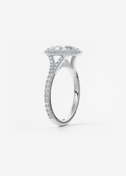 Oval Halo & Pave , Split Shank Lab Grown Diamond Engagement Ring
