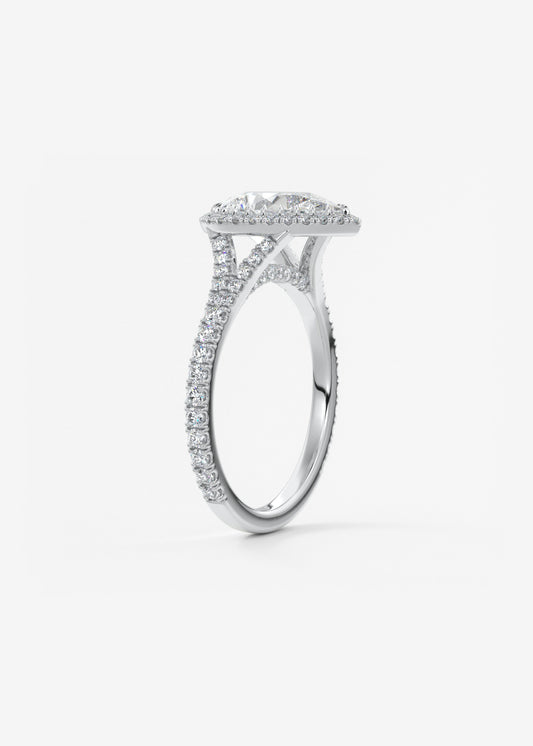 Pear Halo & Pave , Split Shank Lab Grown Diamond Engagement Ring