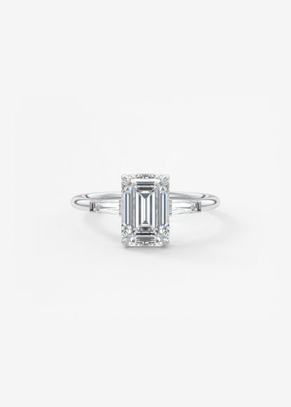 Emerald Three Stone Lab Grown Diamond Engagement Ring