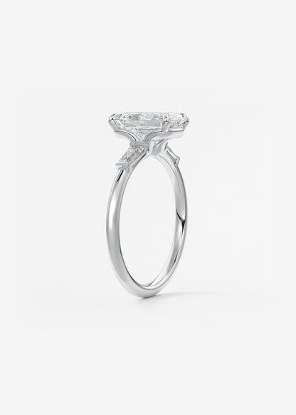 Emerald Three Stone Lab Grown Diamond Engagement Ring