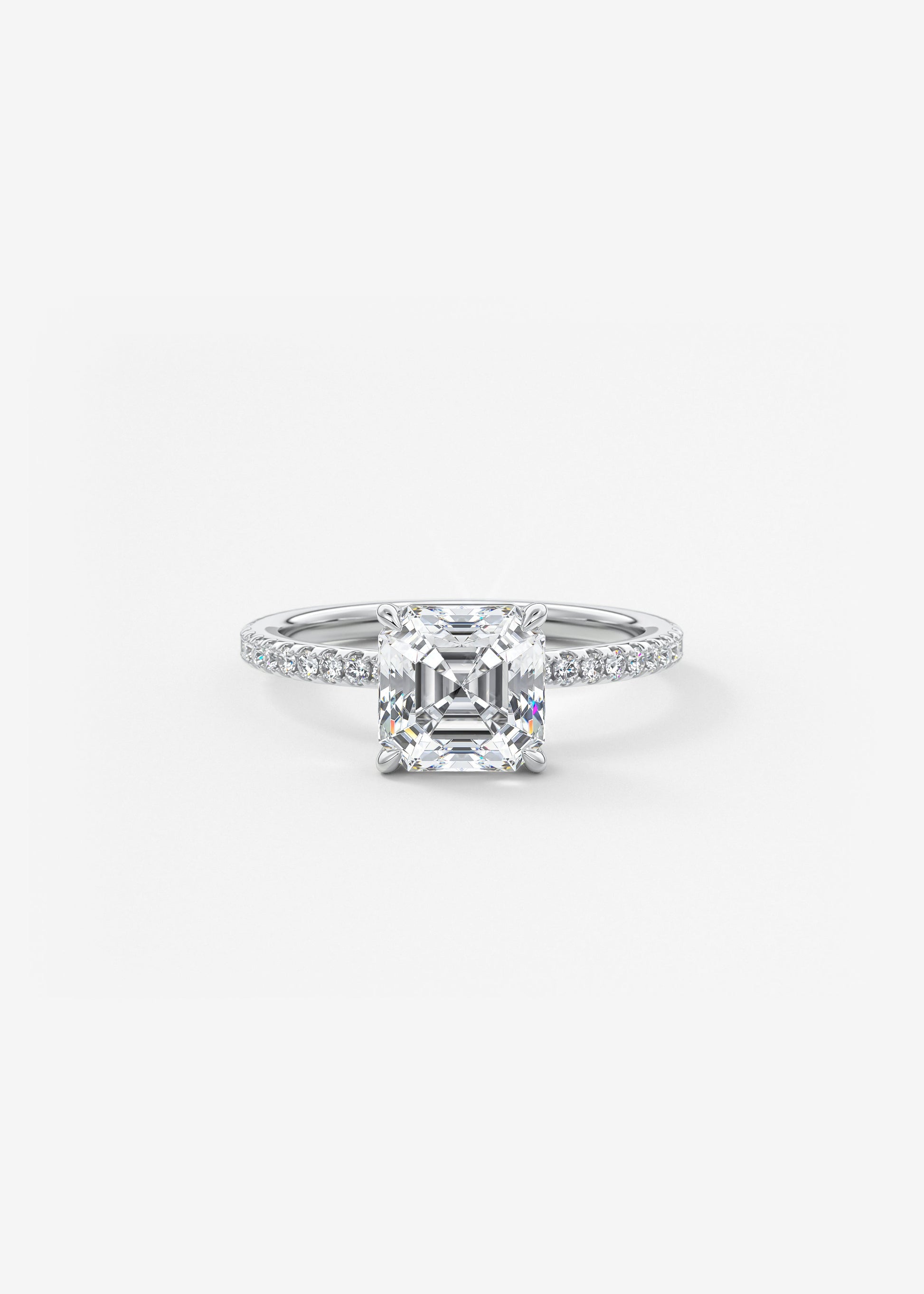 Asscher Pave Lab Grown Diamond Engagement Ring