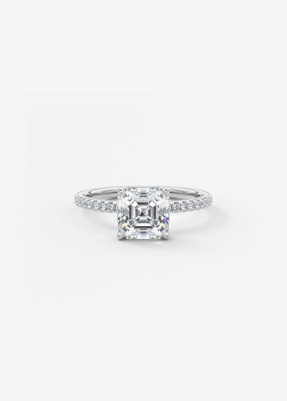 Asscher Pave Lab Grown Diamond Engagement Ring