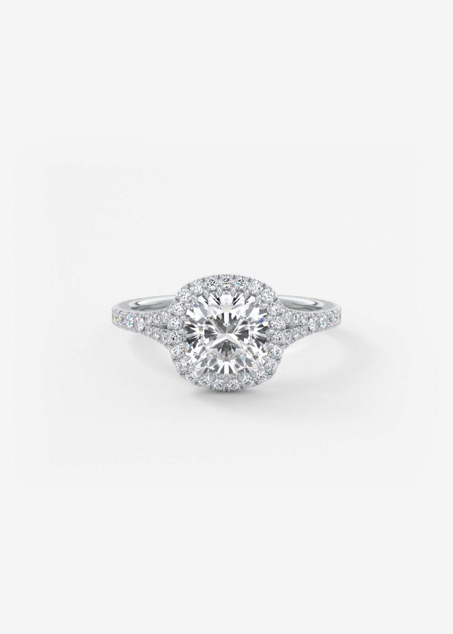 Cushion Halo & Pave , Split Shank Lab Grown Diamond Engagement Ring