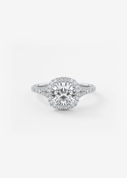 Cushion Halo & Pave , Split Shank Lab Grown Diamond Engagement Ring