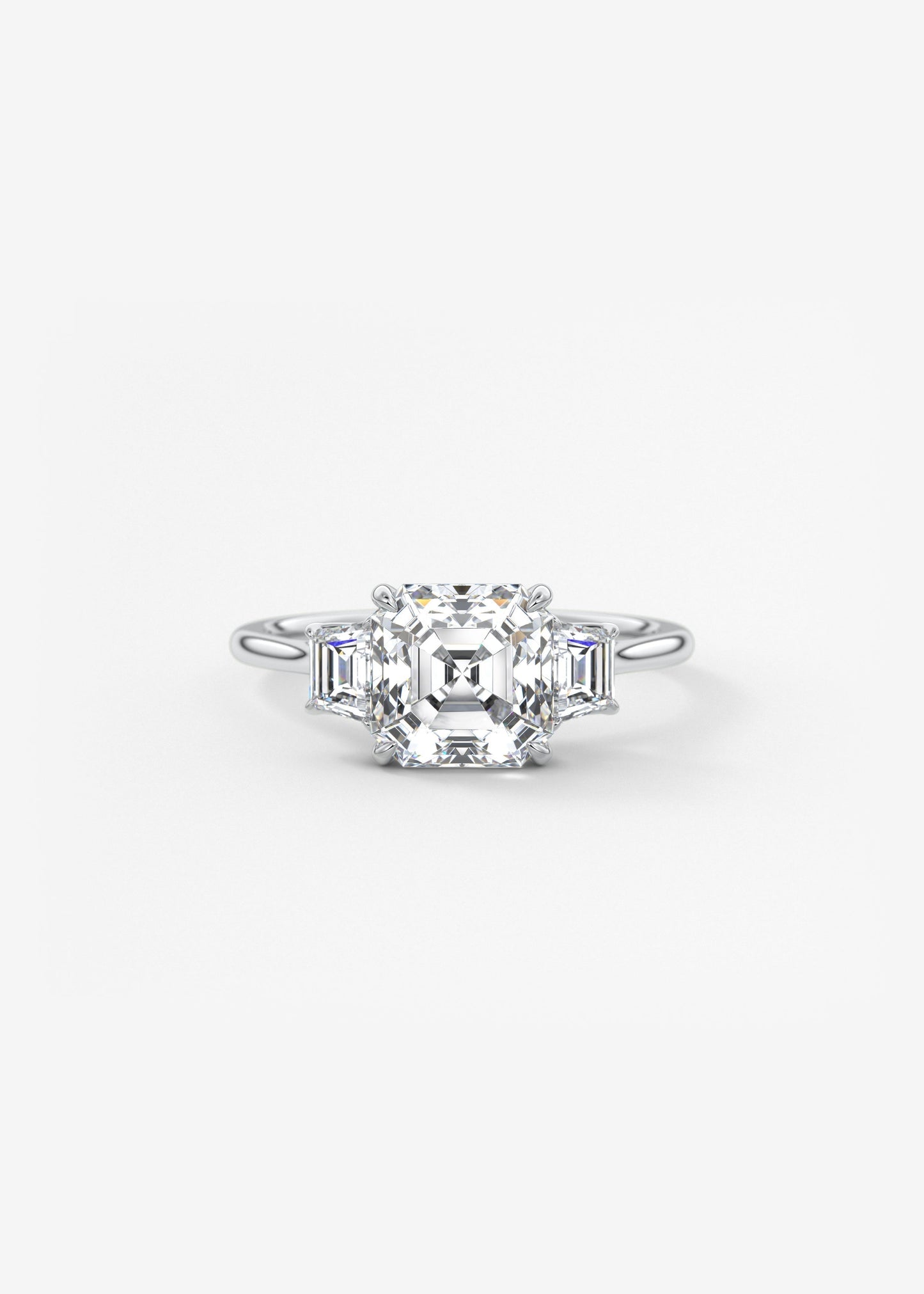 Asscher Three Stone Lab Grown Diamond Engagement Ring