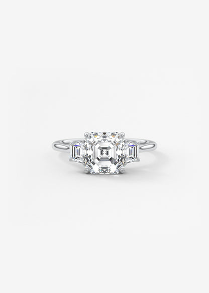 Asscher Three Stone Lab Grown Diamond Engagement Ring