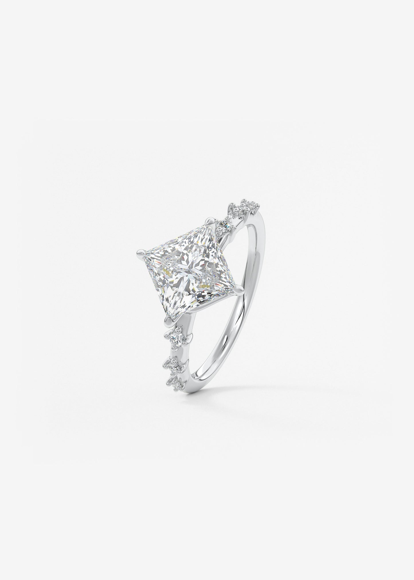 Princess East West Dainty Pave Lab Grown Diamond Engagement Ring