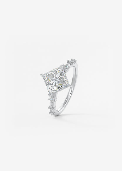 Princess East West Dainty Pave Lab Grown Diamond Engagement Ring