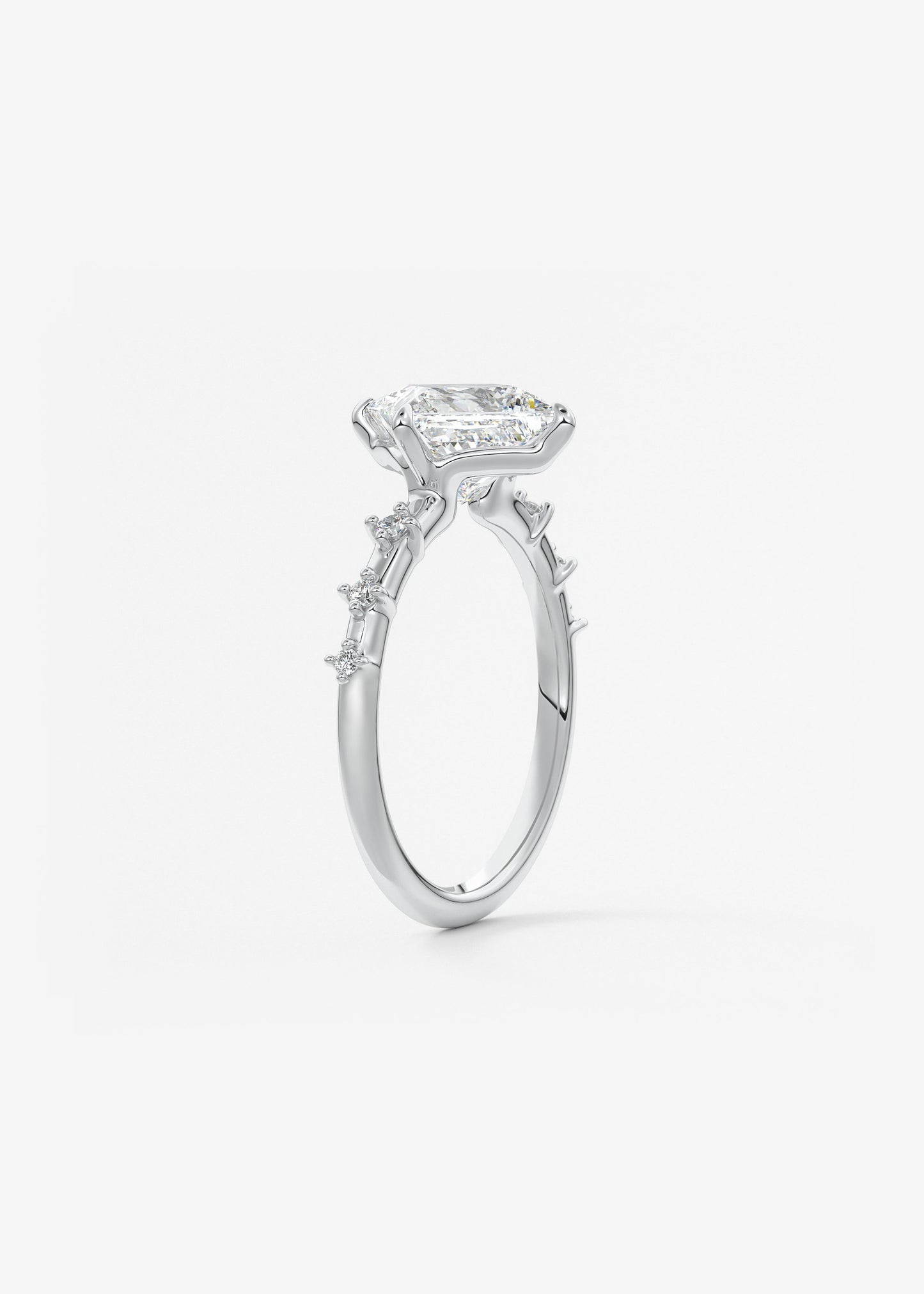 Princess East West Dainty Pave Lab Grown Diamond Engagement Ring