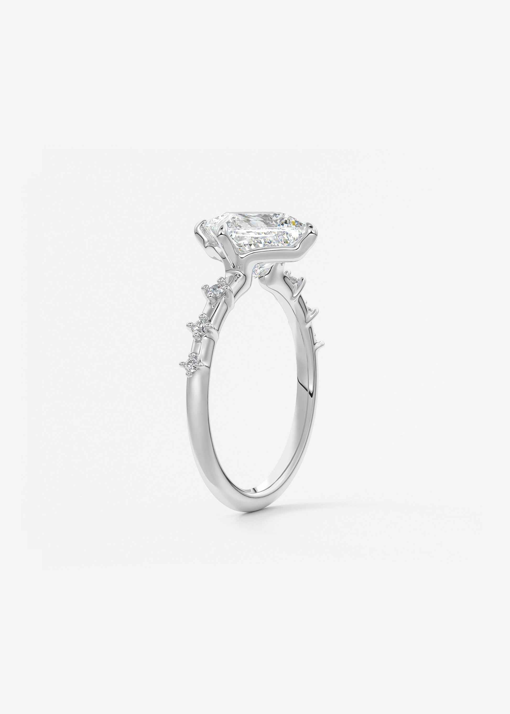 Princess East West Dainty Pave Lab Grown Diamond Engagement Ring