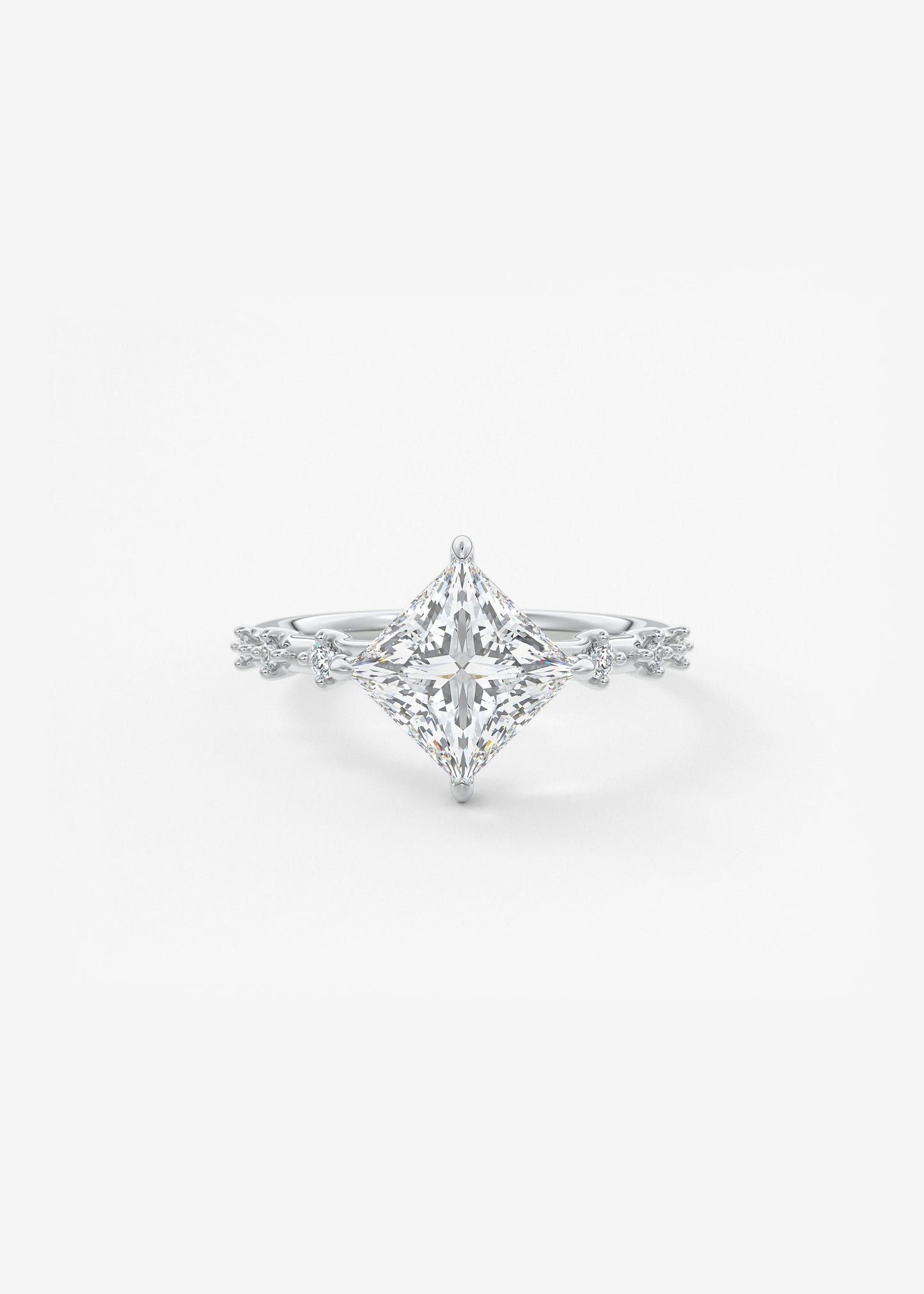 Princess East West Dainty Pave Lab Grown Diamond Engagement Ring
