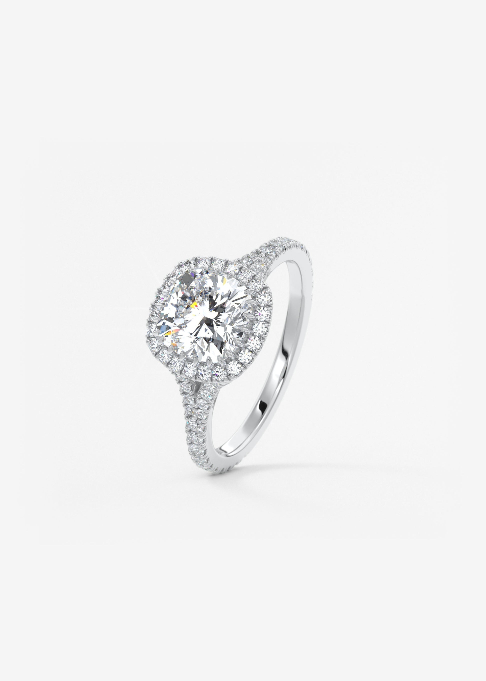 Cushion Halo & Pave , Split Shank Lab Grown Diamond Engagement Ring