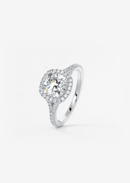 Cushion Halo & Pave , Split Shank Lab Grown Diamond Engagement Ring