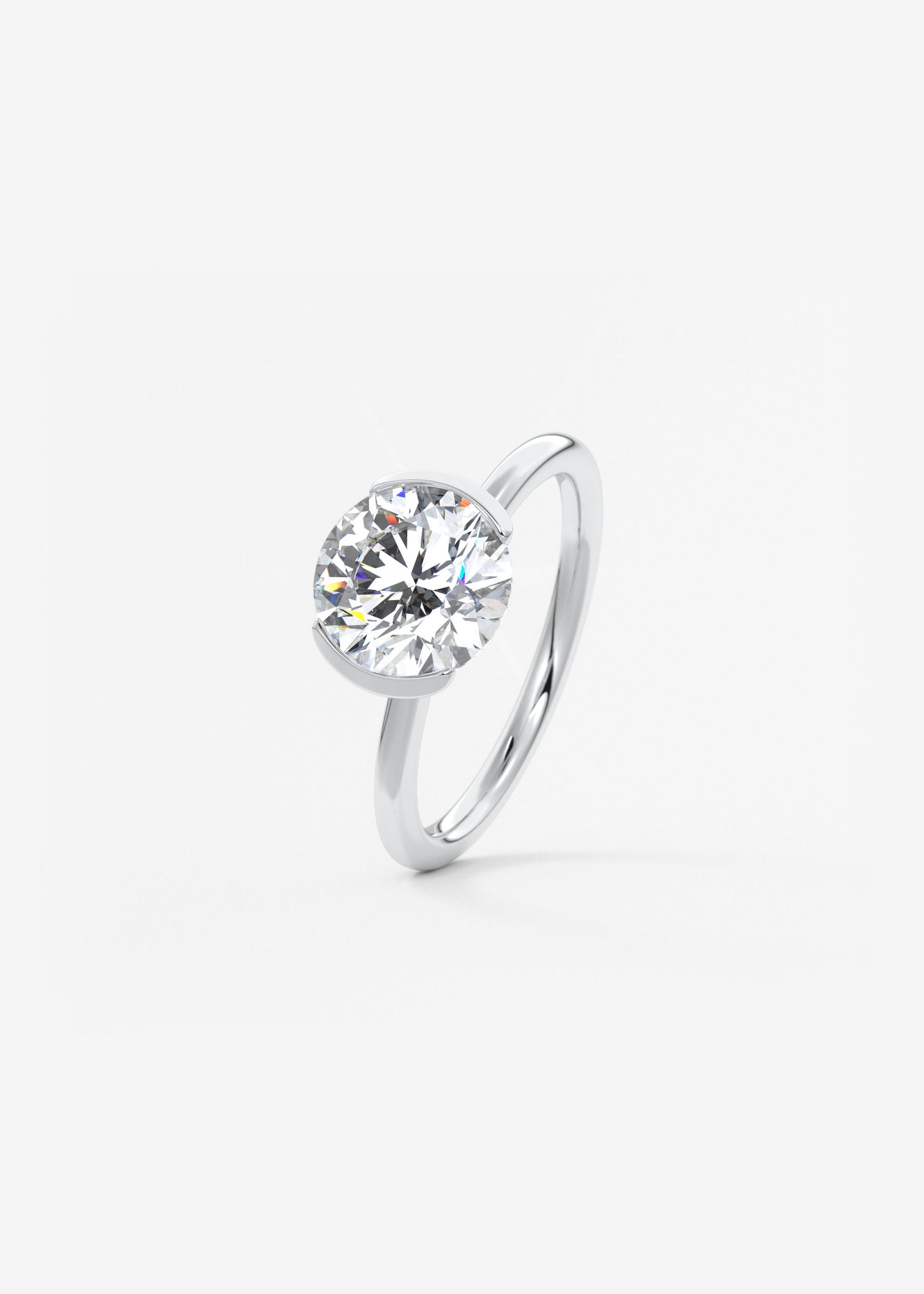 Round Half Bezel Lab Grown Diamond Engagement Ring