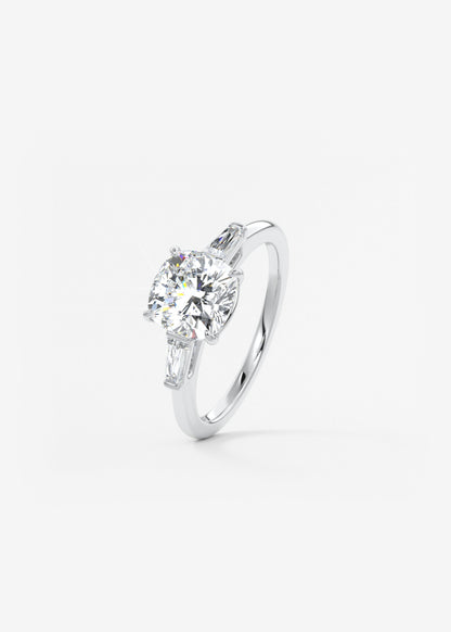 Cushion Three Stone Lab Grown Diamond Engagement Ring