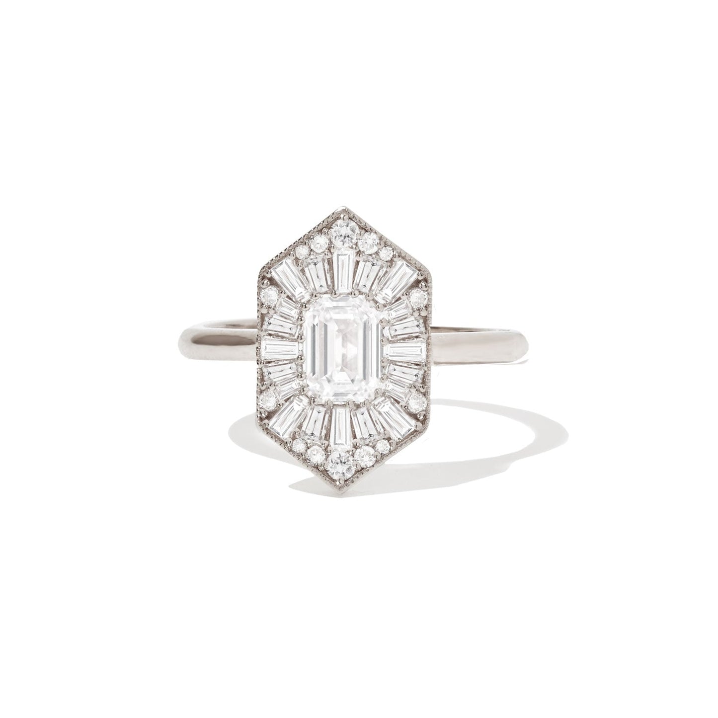 0.56 CT Emerald Cut Ballerina Art Deco Moissanite Diamond Engagement Ring
