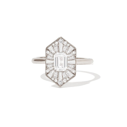0.56 CT Emerald Cut Ballerina Art Deco Moissanite Diamond Engagement Ring