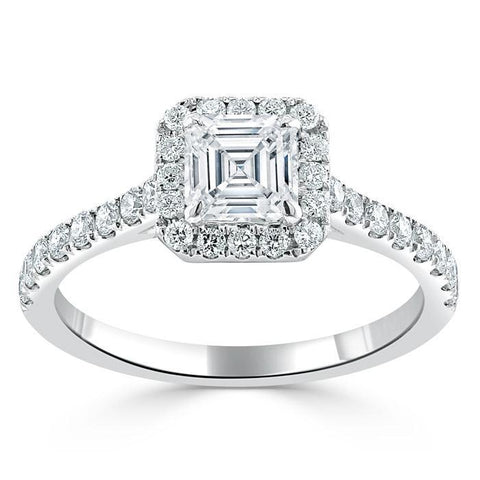 1.0 CT Asscher Cut Halo Pave Moissanite Engagement Ring 2