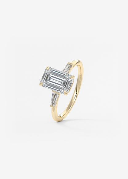 Emerald Three Stone Lab Grown Diamond Engagement Ring