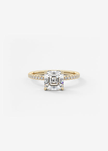 Asscher Pave Lab Grown Diamond Engagement Ring