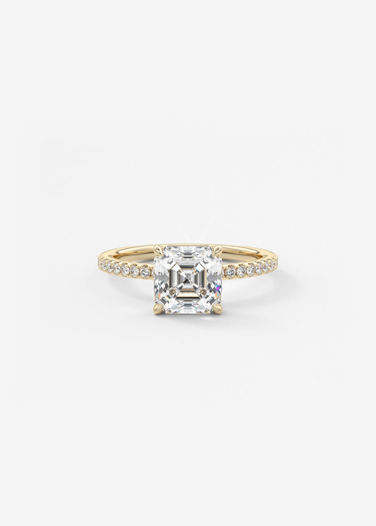 Asscher Pave Lab Grown Diamond Engagement Ring