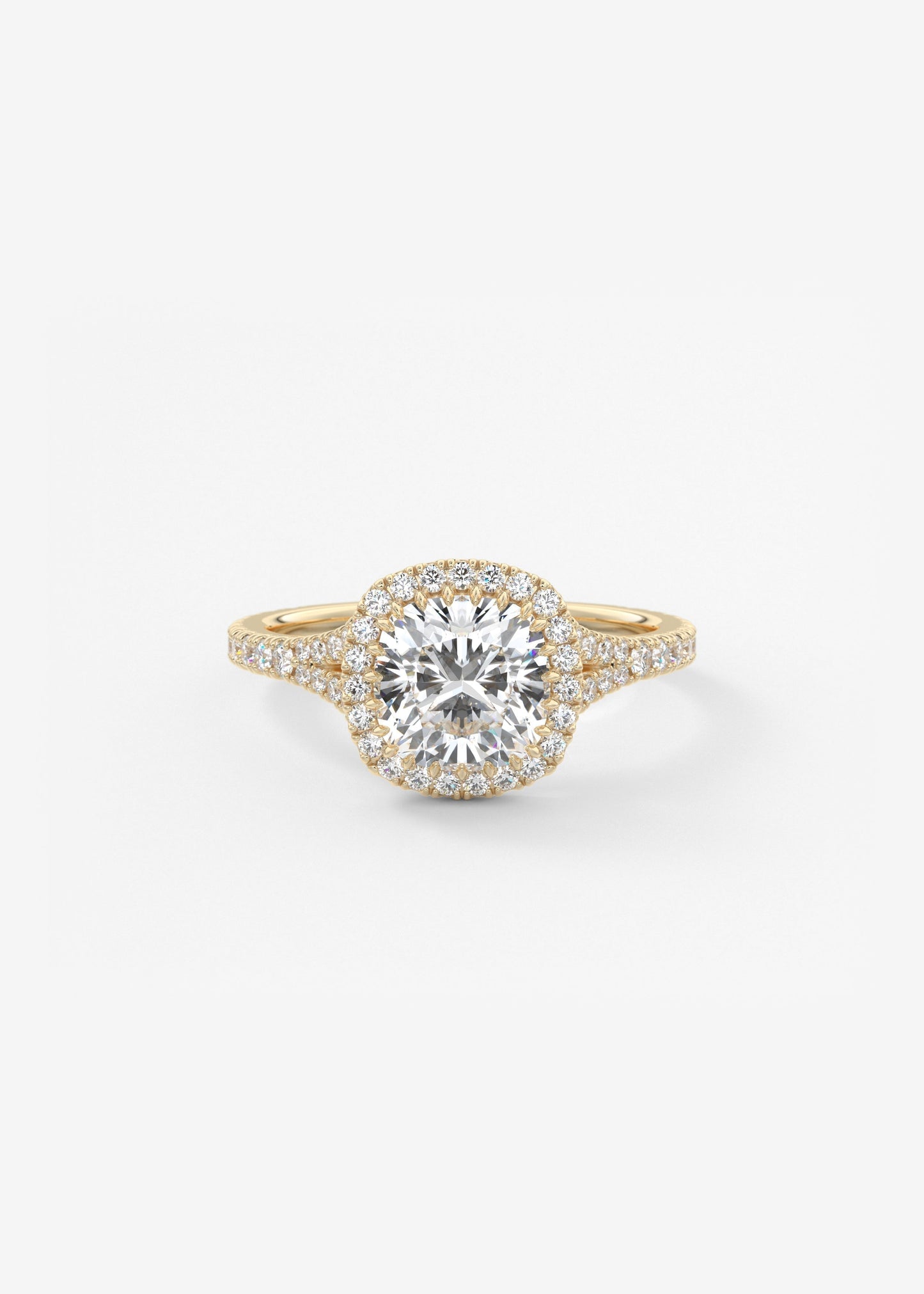 Cushion Halo & Pave , Split Shank Lab Grown Diamond Engagement Ring
