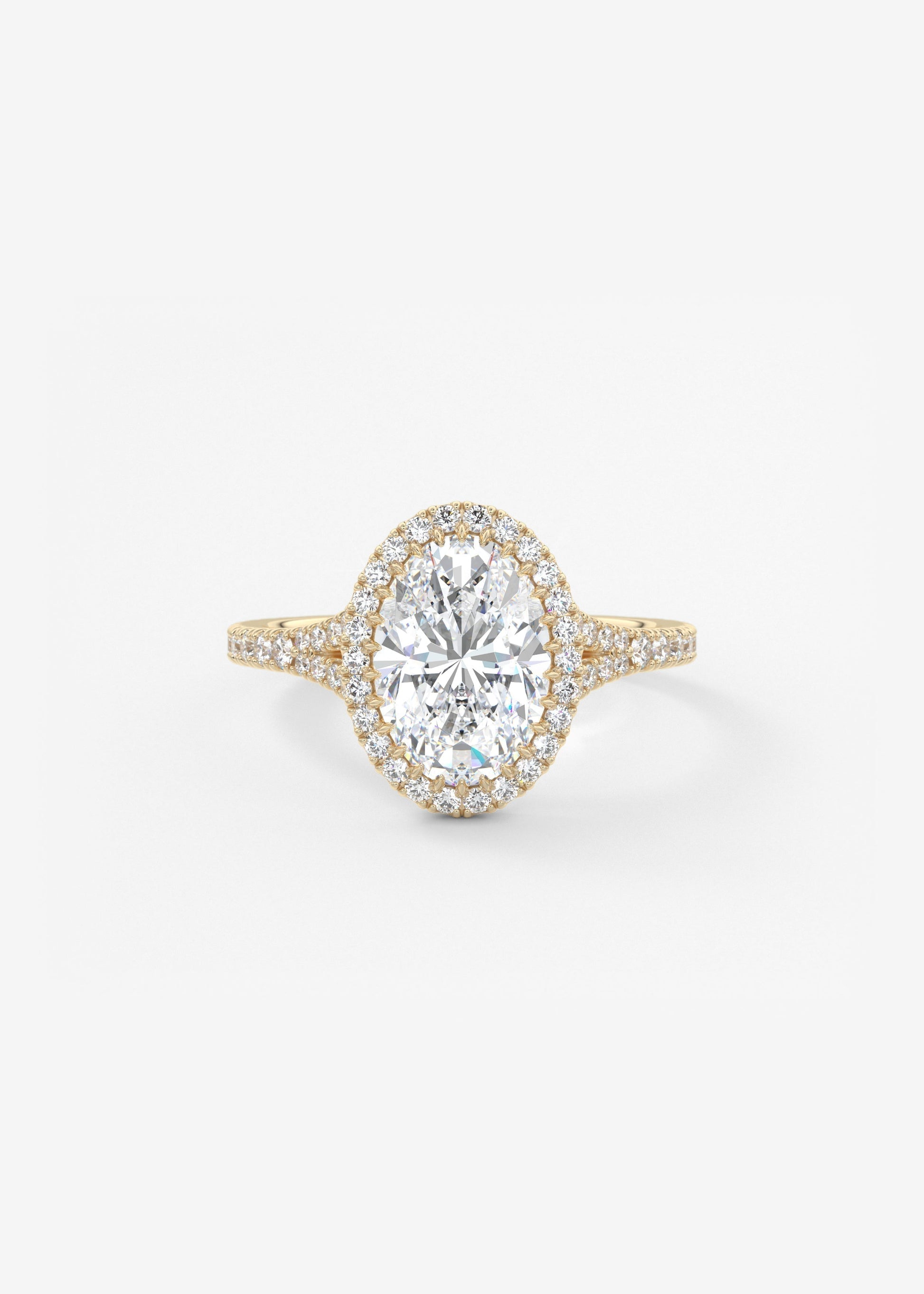 Oval Halo & Pave , Split Shank Lab Grown Diamond Engagement Ring