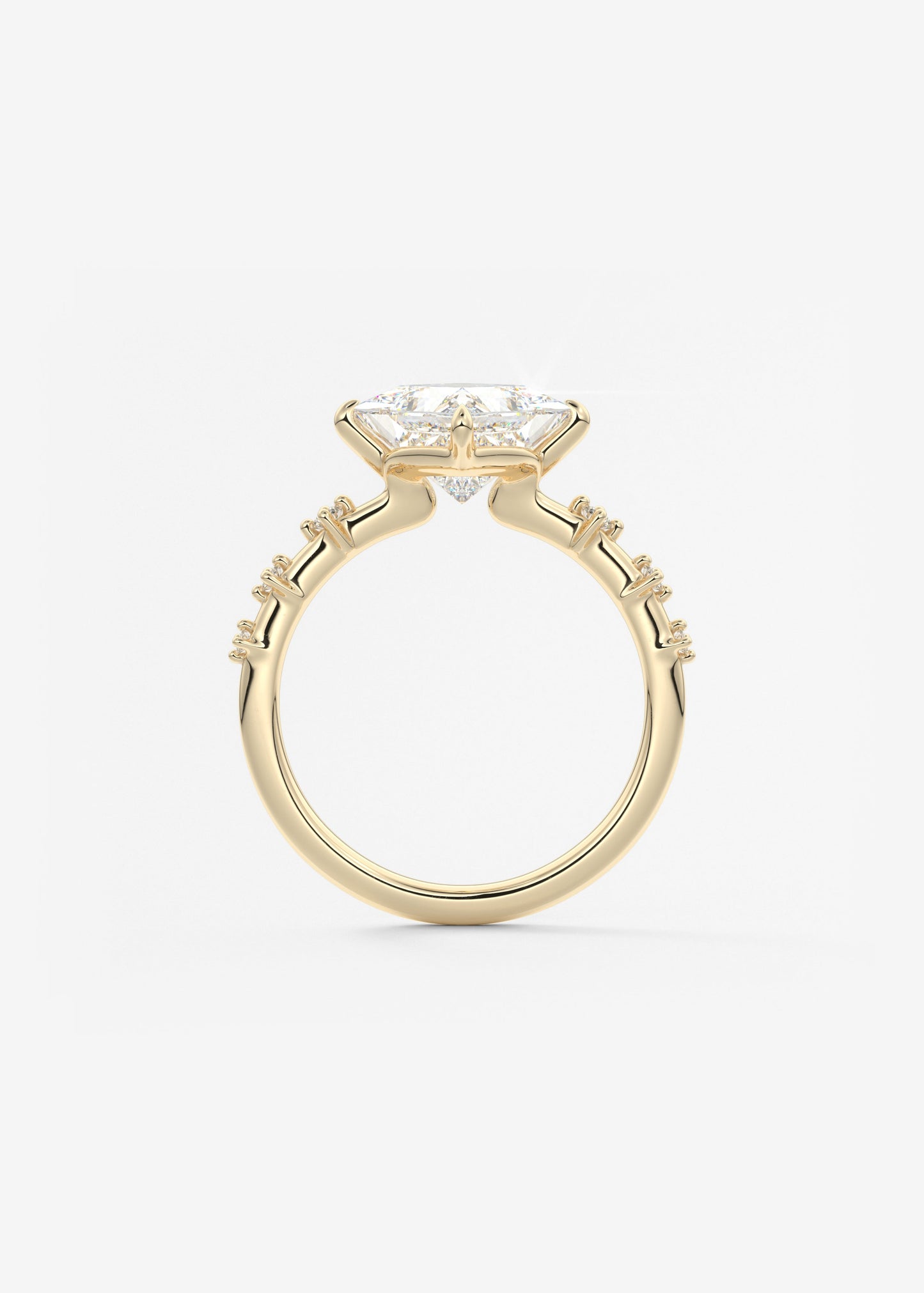 Princess East West Dainty Pave Lab Grown Diamond Engagement Ring