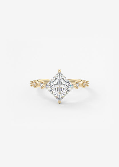 Princess East West Dainty Pave Lab Grown Diamond Engagement Ring