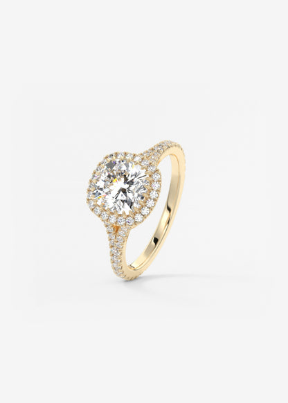 Cushion Halo & Pave , Split Shank Lab Grown Diamond Engagement Ring