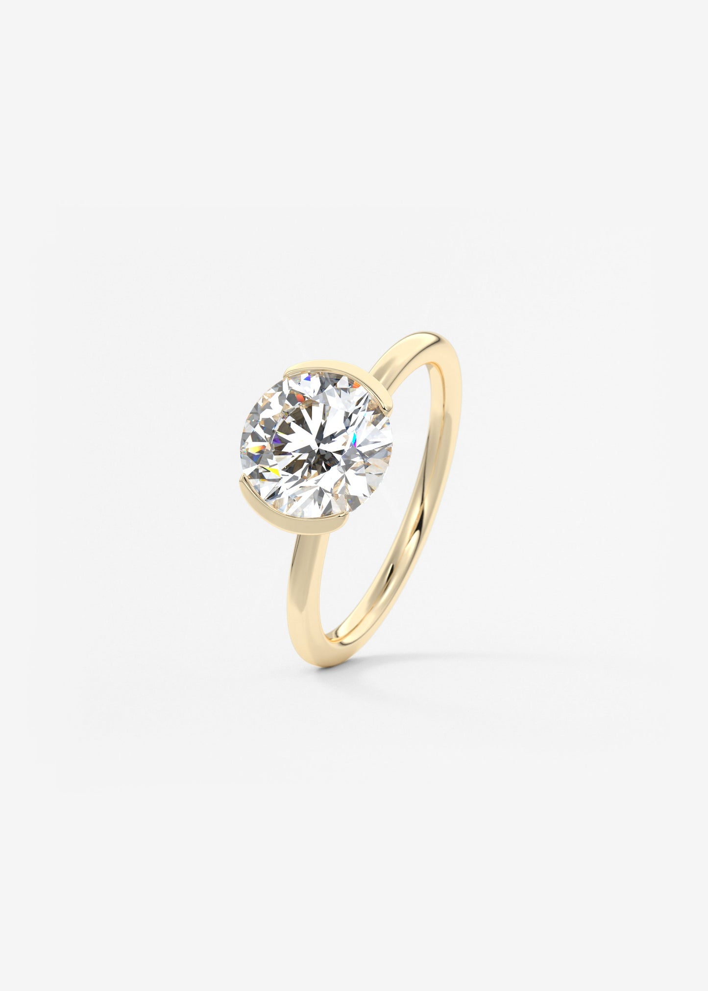 Round Half Bezel Lab Grown Diamond Engagement Ring