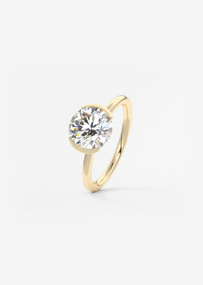 Round Half Bezel Lab Grown Diamond Engagement Ring