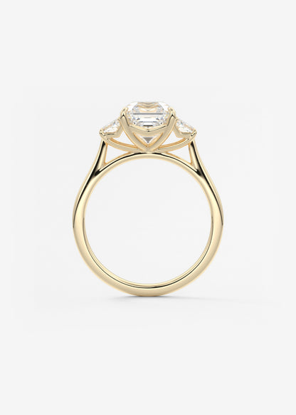 Asscher Three Stone Lab Grown Diamond Engagement Ring